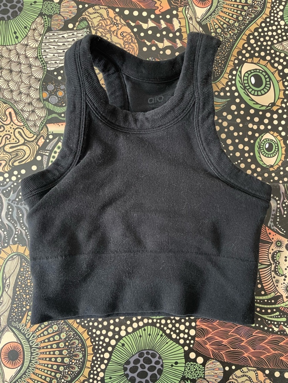ALO Yoga Black Ribbed Racerback Crop Top sports bra